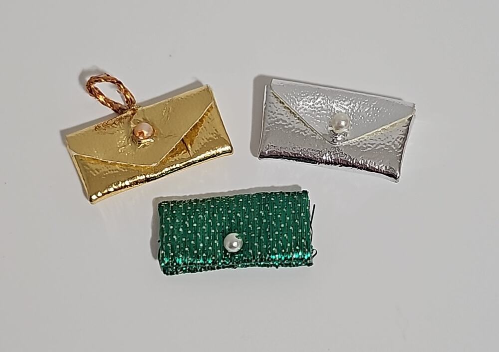 Vintage Set Three Topper Dawn Doll Clutch Purse Handbag Barbie Gold Silver Green